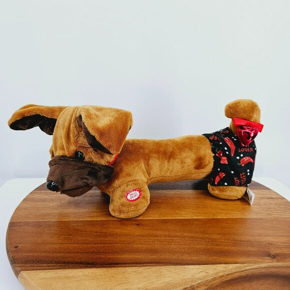Dan Dee Animated Singing Weiner Dog Plush Valentines Day Gift Red Hot Lover Bell - Picture 1 of 10